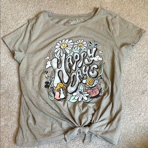 Old Navy Tan Graphic Tie Front Short Sleeve Tee